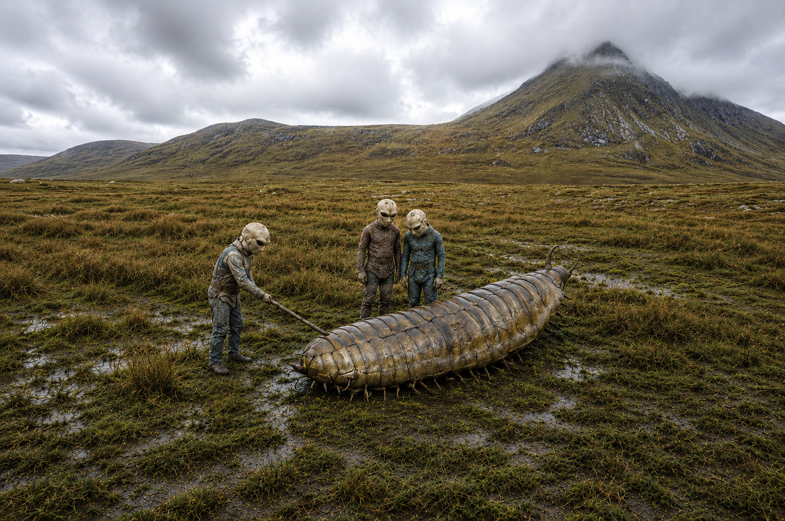 Gatherers encounter an Arthropleura
