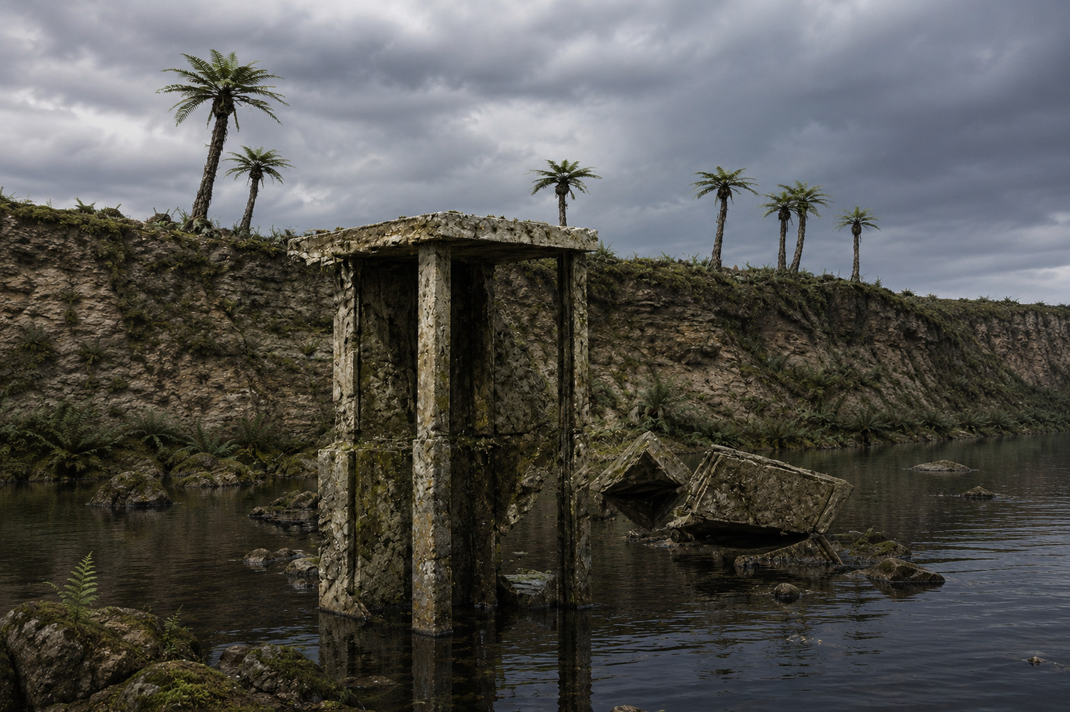 A bridge across the Great River weathers away