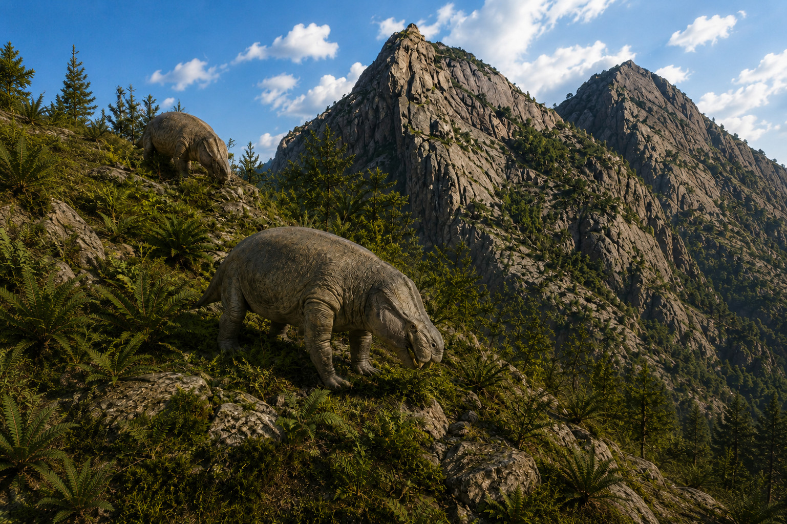 Kannemeyeria on a mountain slope