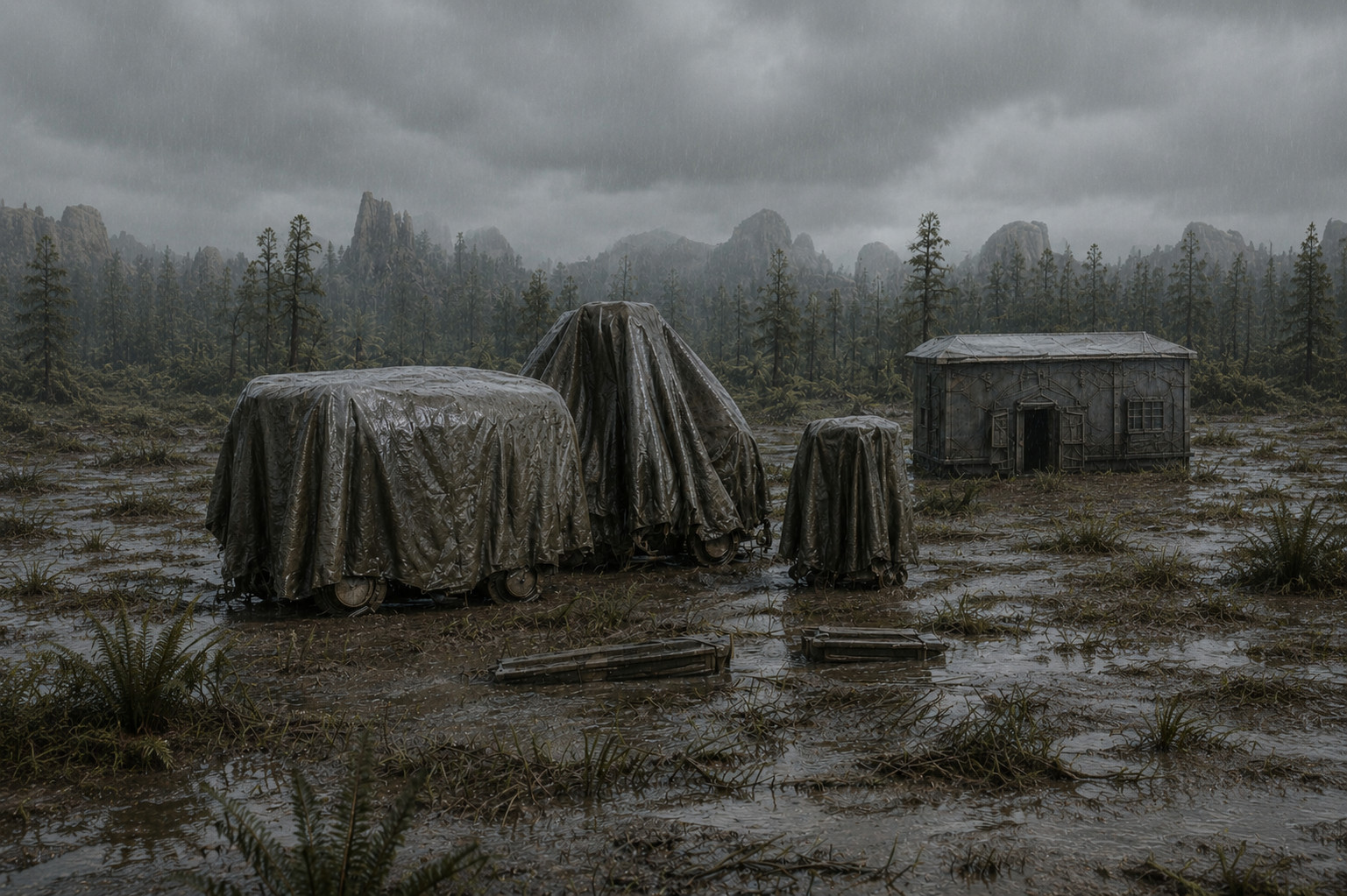 Gatherer equipment in the rain