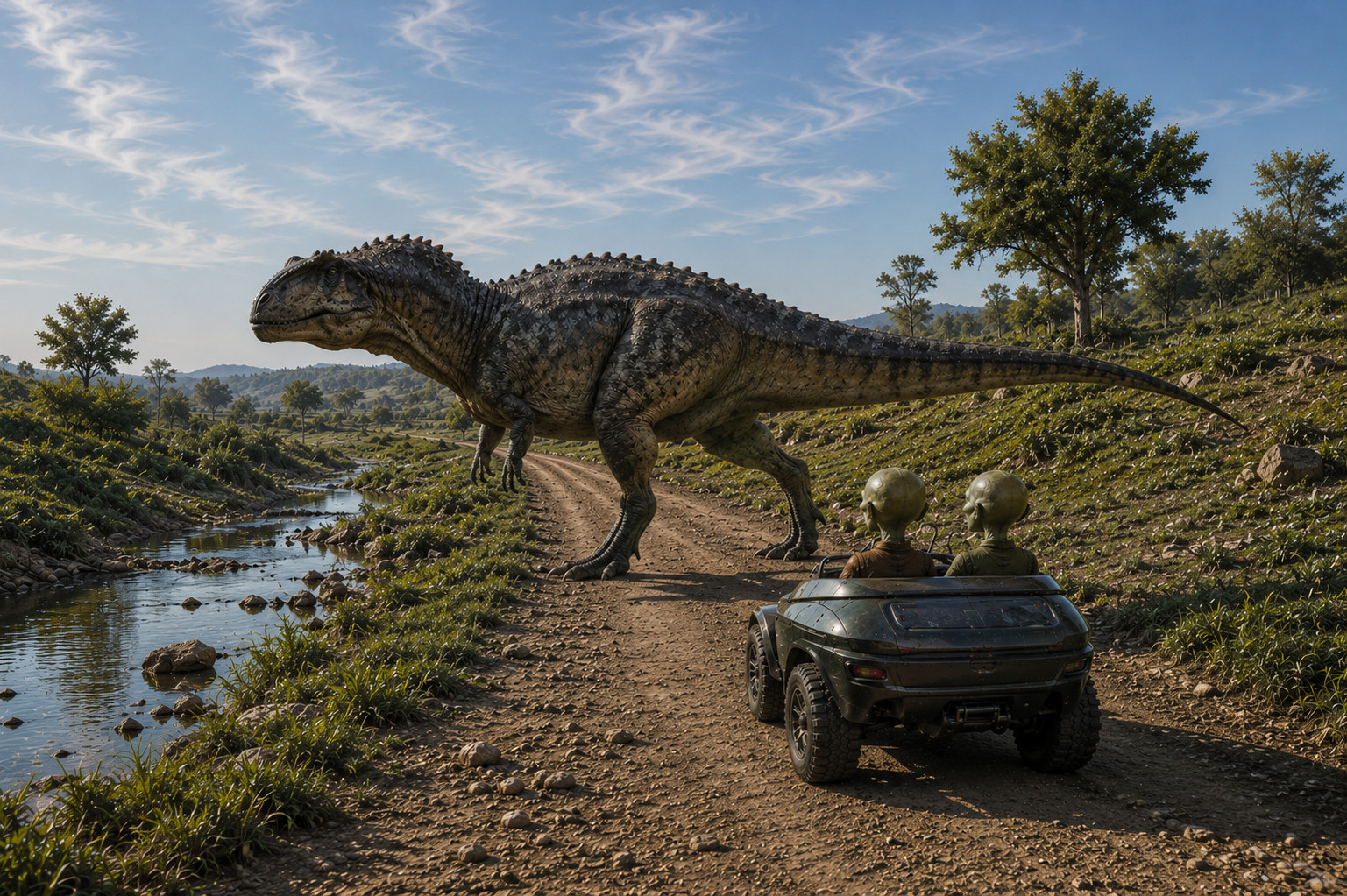 A theropod crosses the road