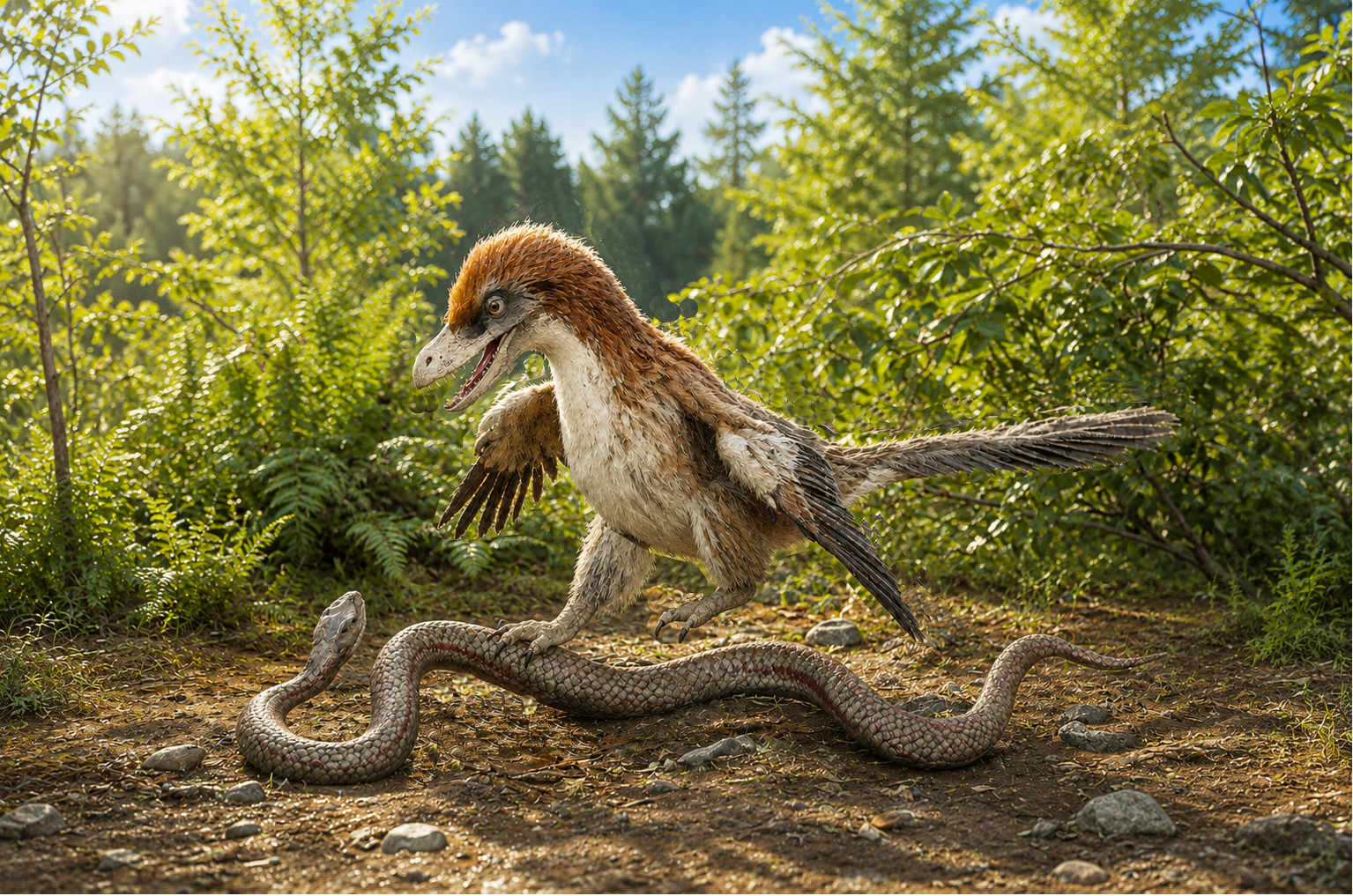 Velociraptor attacking a snake