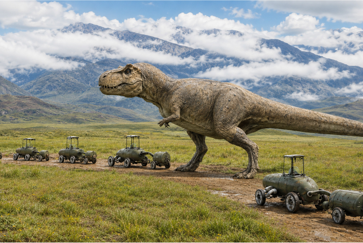 Tyrannosaurus and gatherer vehicles