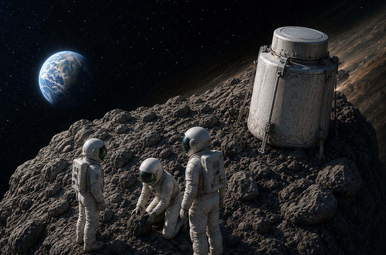 Gatherers examine the approaching asteroid