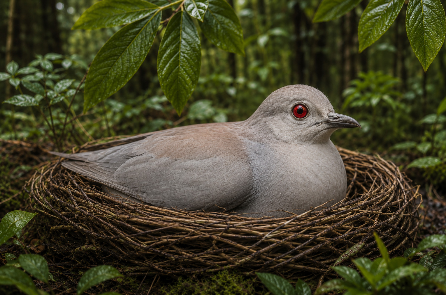 Qinornis in its nest