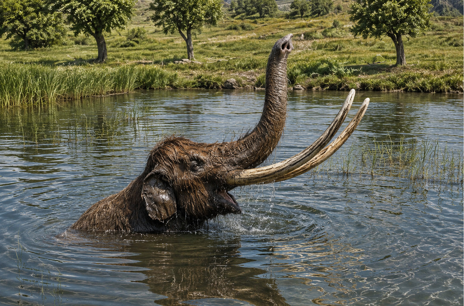 A mammoth in the river