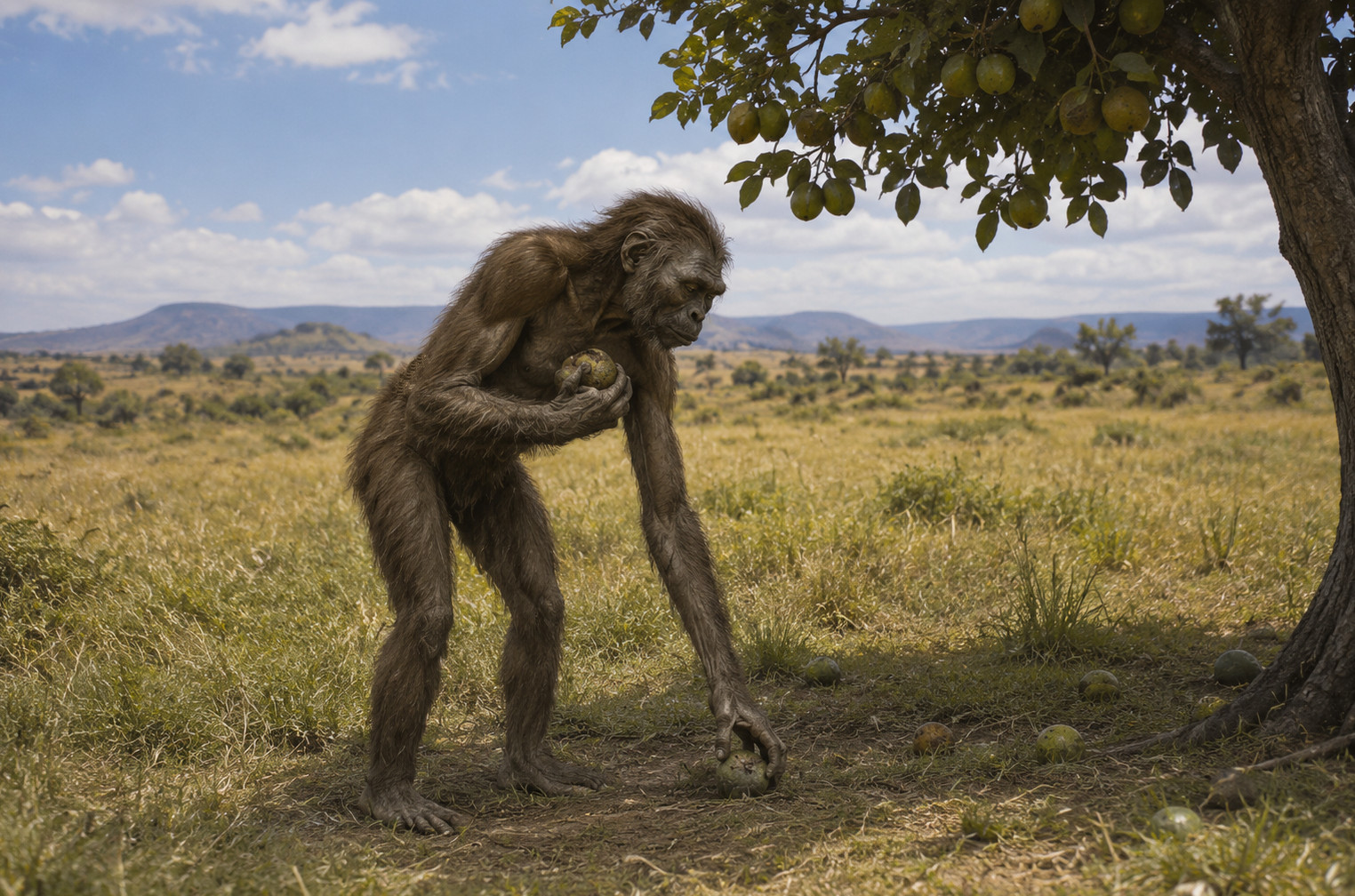Ardipithecus picks up fruit