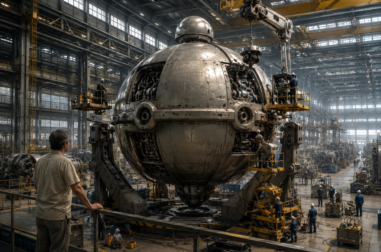 A macroneutron undergoing maintenance in one of Helios' factories