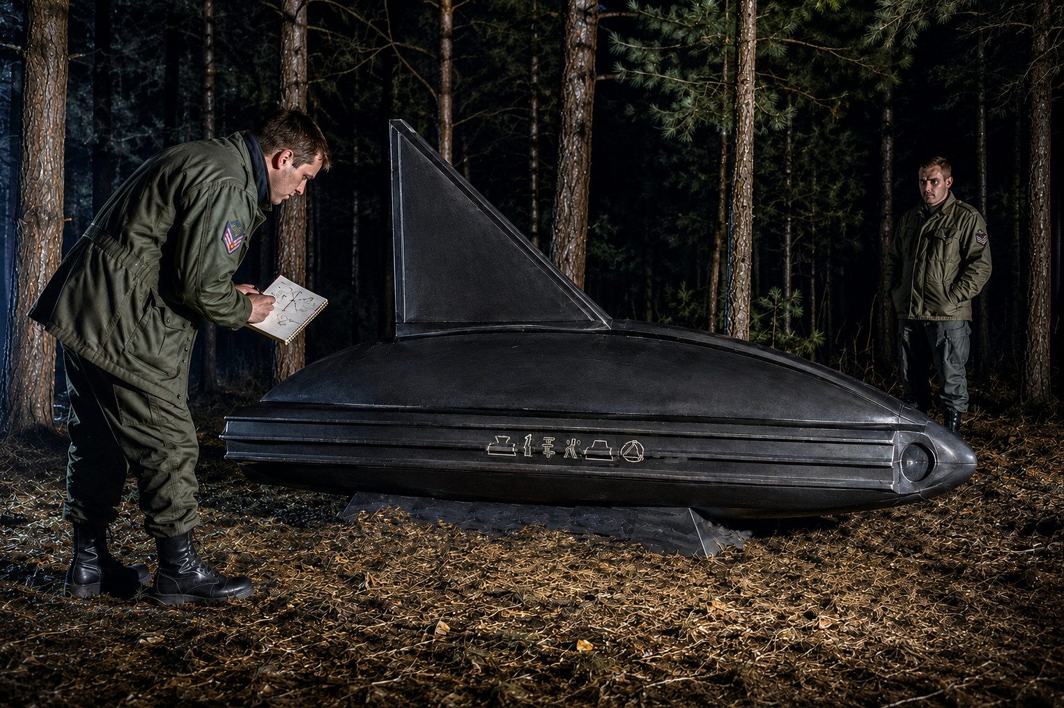 Reconstruction of Jim Penniston approaching an object in Rendlesham Forest