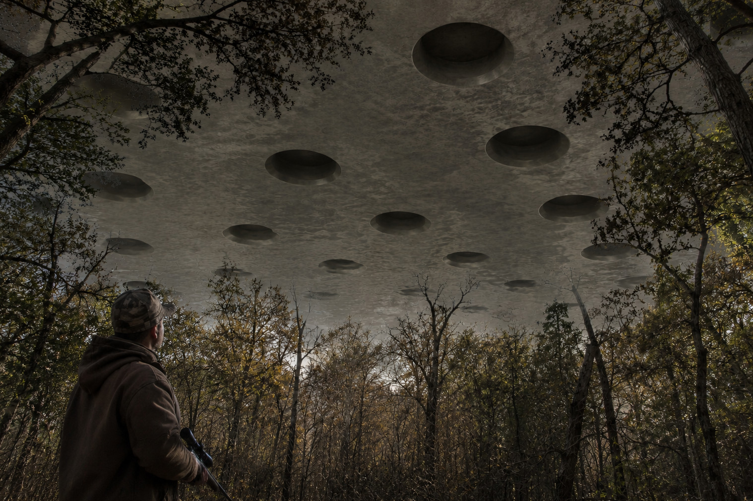 Reconstruction of Ricky Sorrells looking up beneath an enormous object near Dublin, Texas
