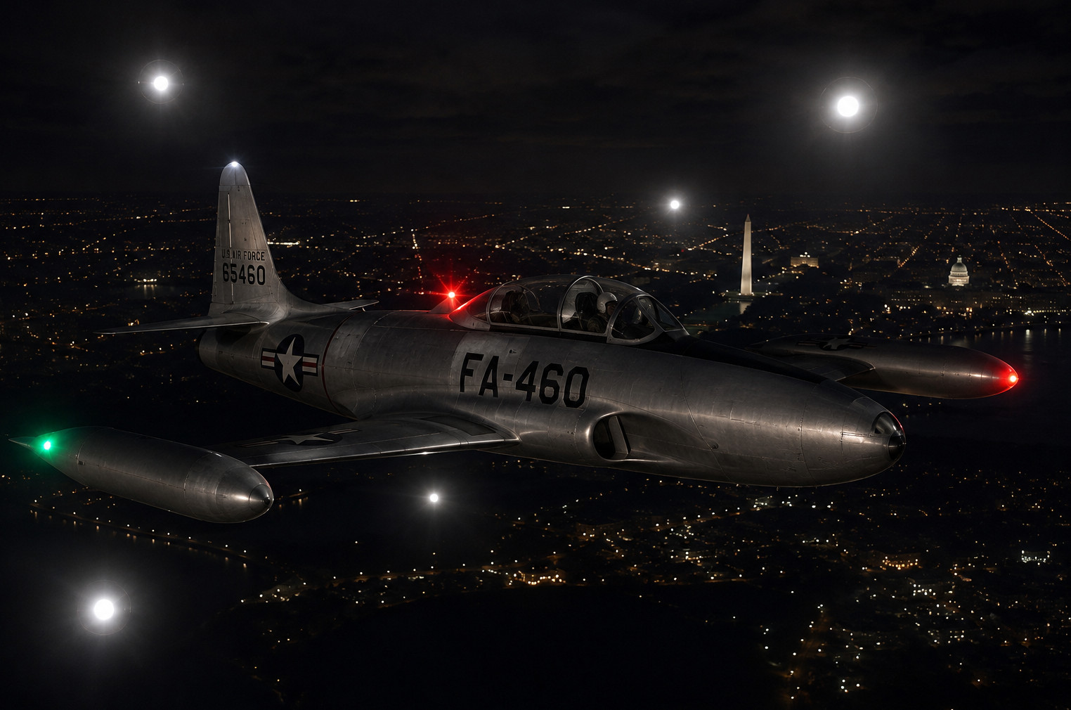 Reconstruction of Lieutenant William Patterson surrounded by unexplained lights